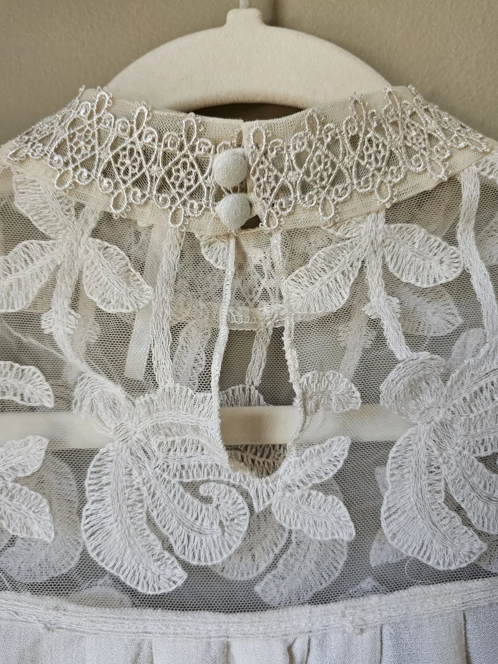 Free People Ivory Lace High Neck Boho Blouse XS Sheer Embroidered Top